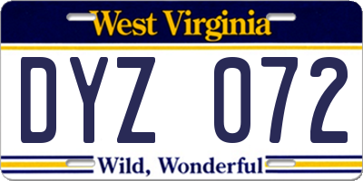 WV license plate DYZ072
