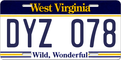 WV license plate DYZ078