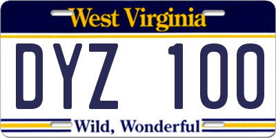 WV license plate DYZ100