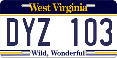 WV license plate DYZ103