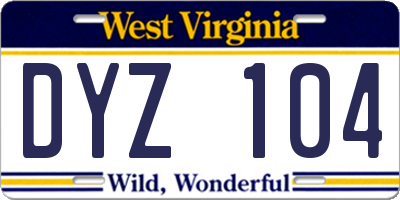 WV license plate DYZ104