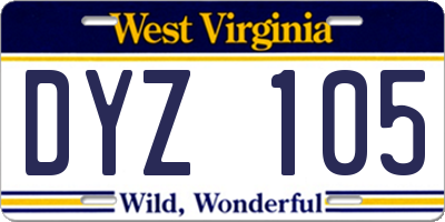 WV license plate DYZ105