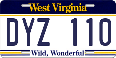 WV license plate DYZ110