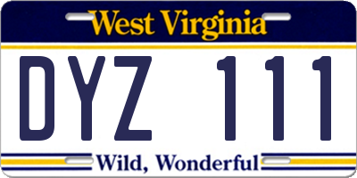 WV license plate DYZ111