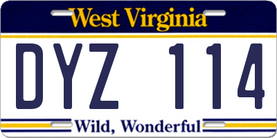 WV license plate DYZ114