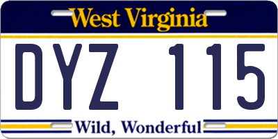 WV license plate DYZ115