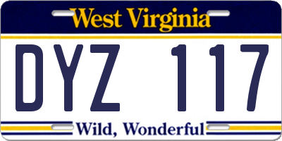 WV license plate DYZ117