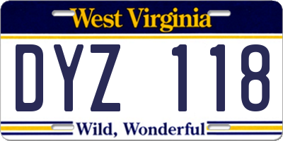 WV license plate DYZ118