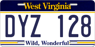 WV license plate DYZ128