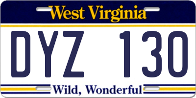 WV license plate DYZ130