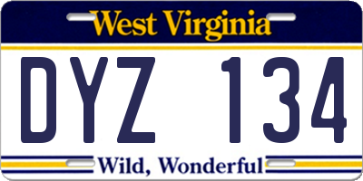 WV license plate DYZ134