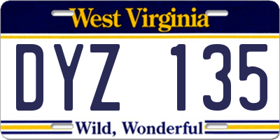 WV license plate DYZ135