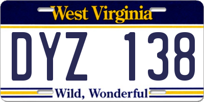 WV license plate DYZ138