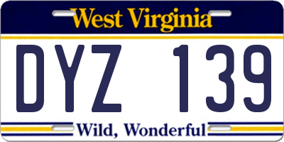 WV license plate DYZ139