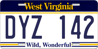 WV license plate DYZ142