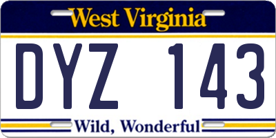 WV license plate DYZ143