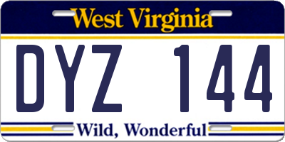 WV license plate DYZ144