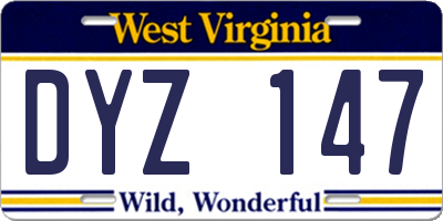 WV license plate DYZ147