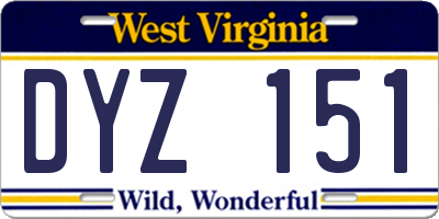 WV license plate DYZ151