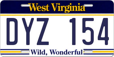 WV license plate DYZ154