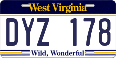 WV license plate DYZ178