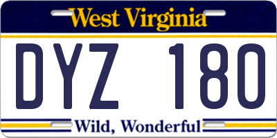 WV license plate DYZ180