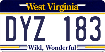 WV license plate DYZ183