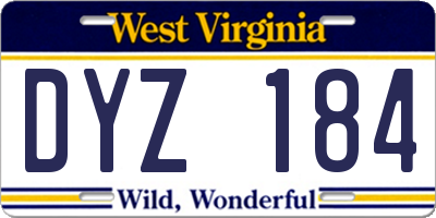 WV license plate DYZ184