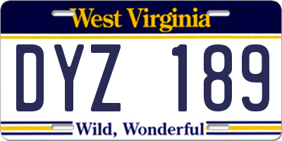 WV license plate DYZ189
