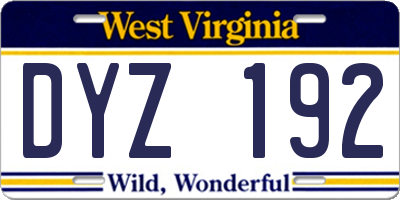WV license plate DYZ192