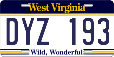 WV license plate DYZ193