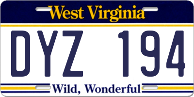 WV license plate DYZ194
