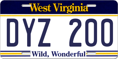 WV license plate DYZ200