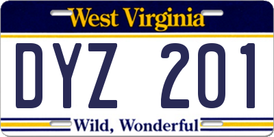 WV license plate DYZ201