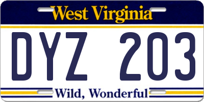 WV license plate DYZ203