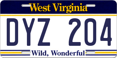 WV license plate DYZ204