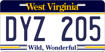 WV license plate DYZ205