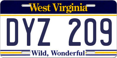 WV license plate DYZ209