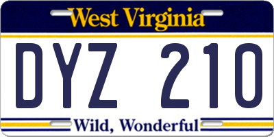 WV license plate DYZ210