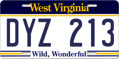 WV license plate DYZ213