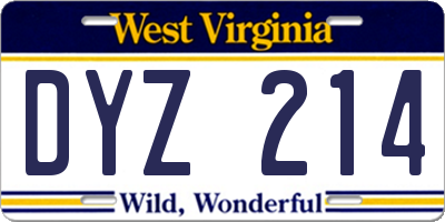 WV license plate DYZ214