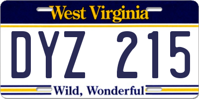 WV license plate DYZ215