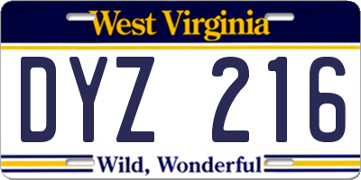 WV license plate DYZ216