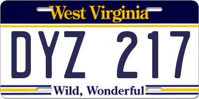 WV license plate DYZ217