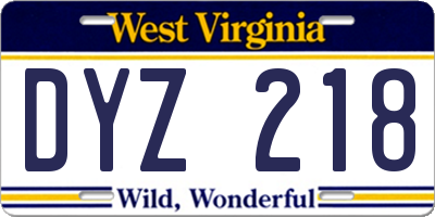 WV license plate DYZ218