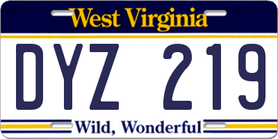 WV license plate DYZ219