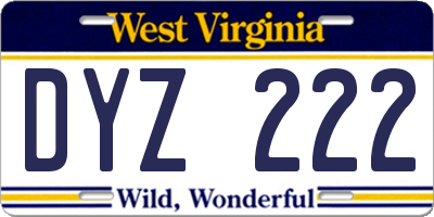 WV license plate DYZ222