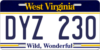 WV license plate DYZ230