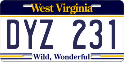 WV license plate DYZ231