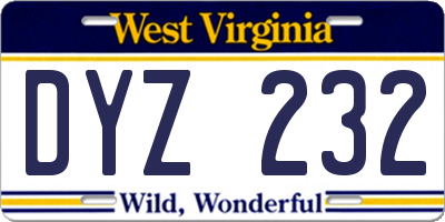 WV license plate DYZ232